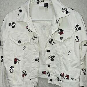 Disney White Denim Jacket With Minnie And Mickey